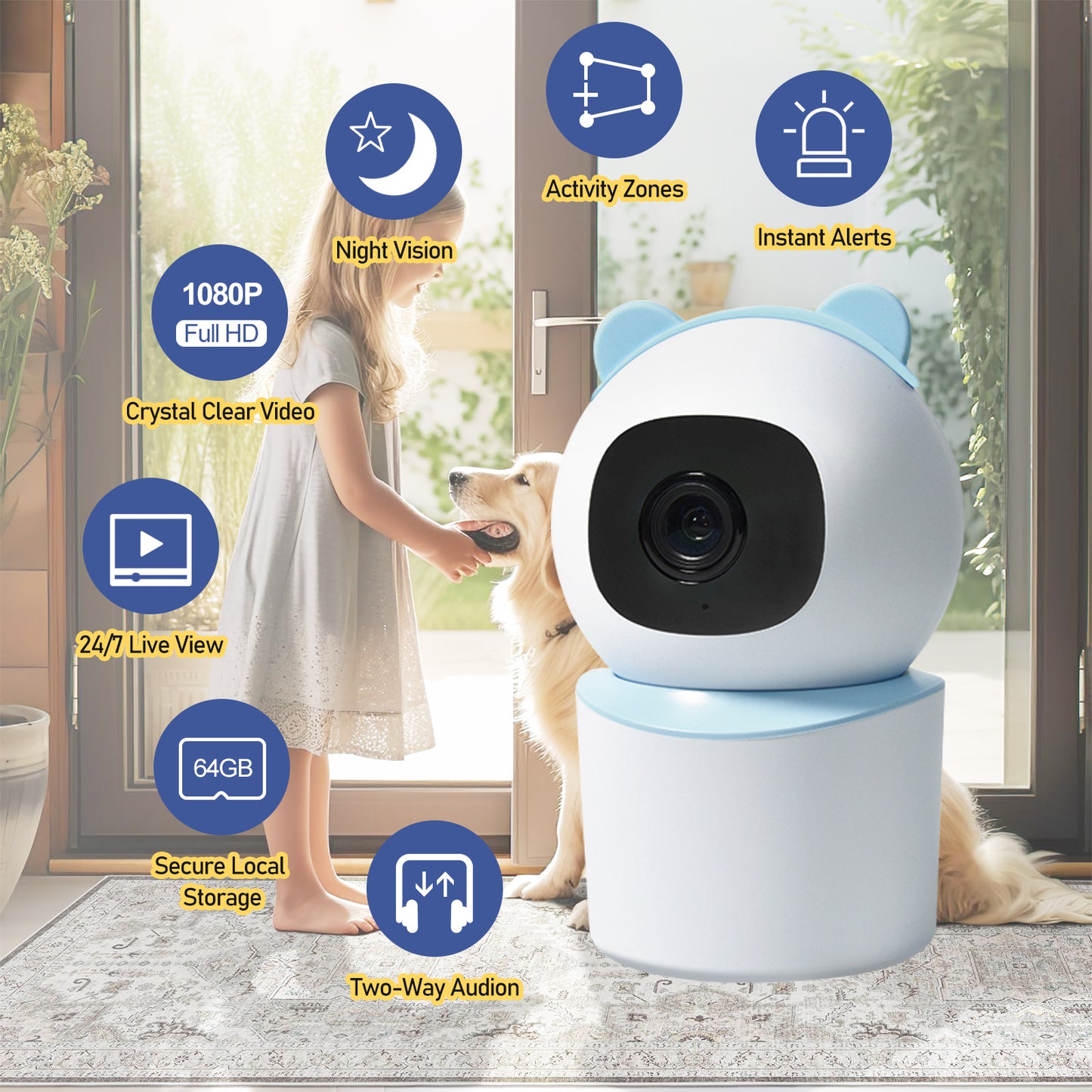 Baby Monitor with 360 Wireless , Nanny Cam, Safety Alerts, 3MP HD WiFi Camera